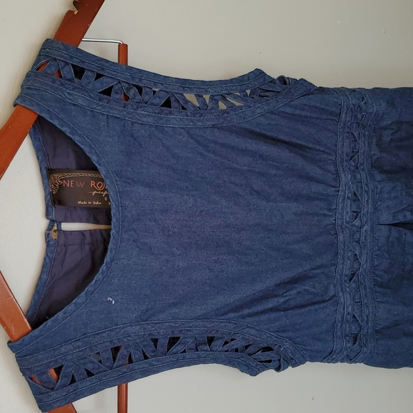 Free People New Romantics Denim Lattice Dress Size 0 - Picture 4 of 14